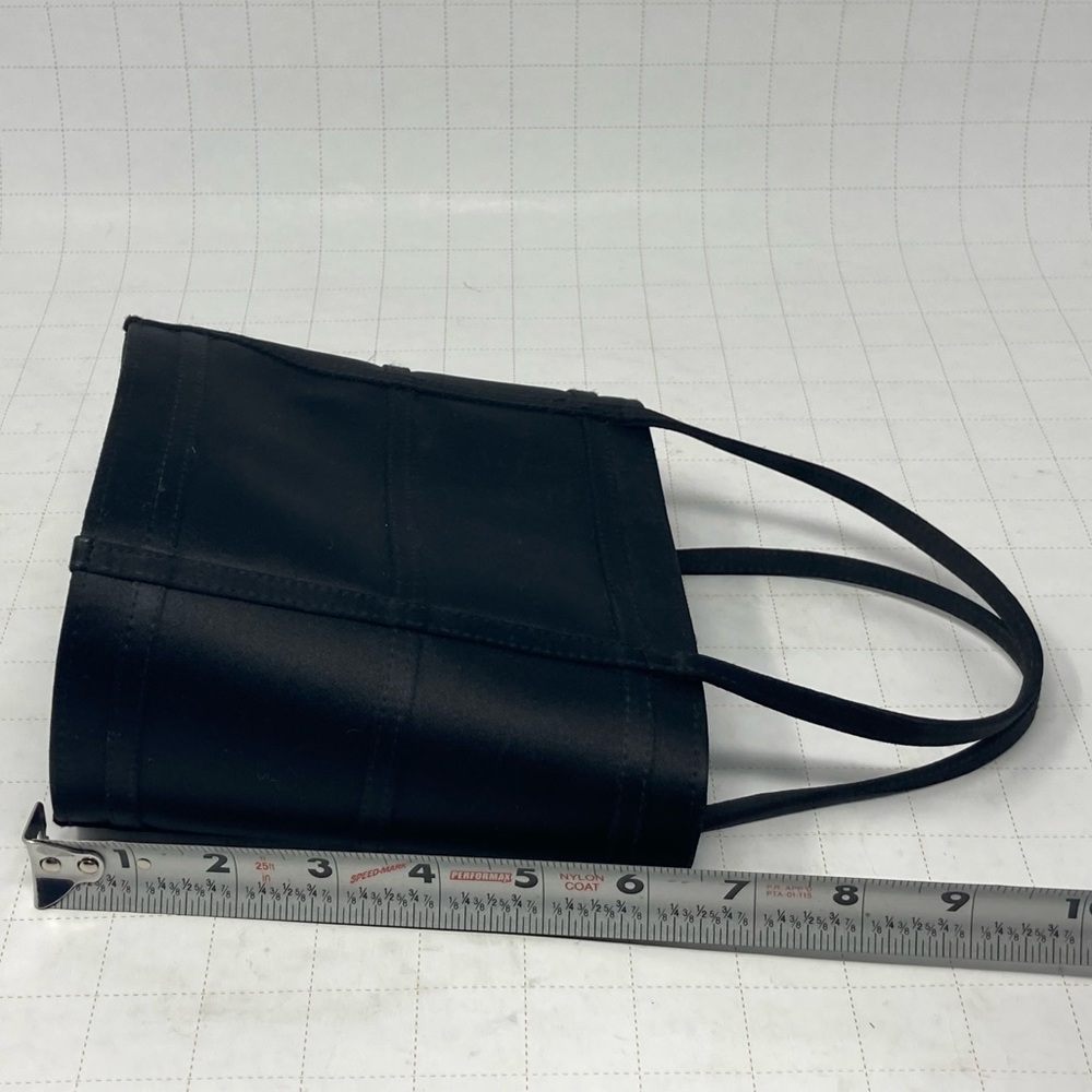 Mini Carlo Fellini black satin bucket evening bag w/ jeweled zipper ball charm - Picture 5 of 7